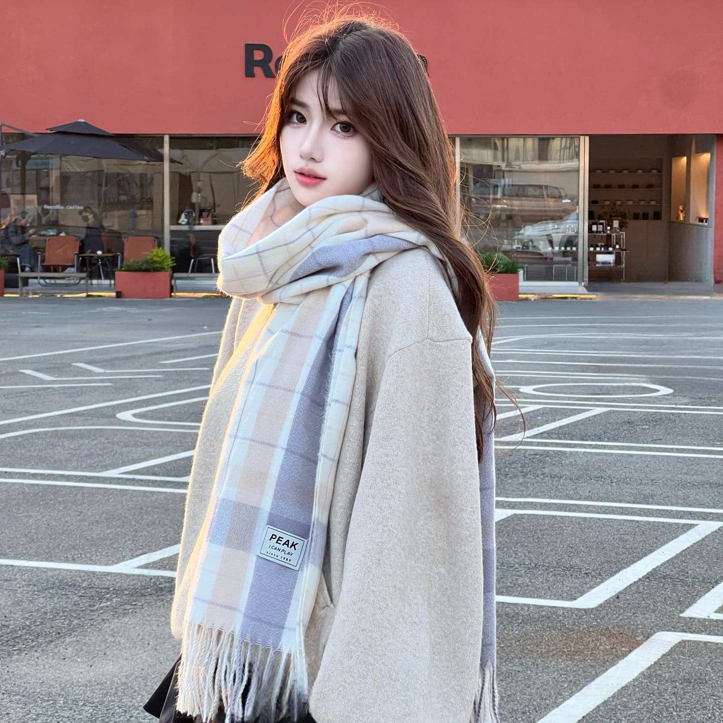 Вязаные шарфы PEAK из искусственного кашемира унисекс, экрю, черный