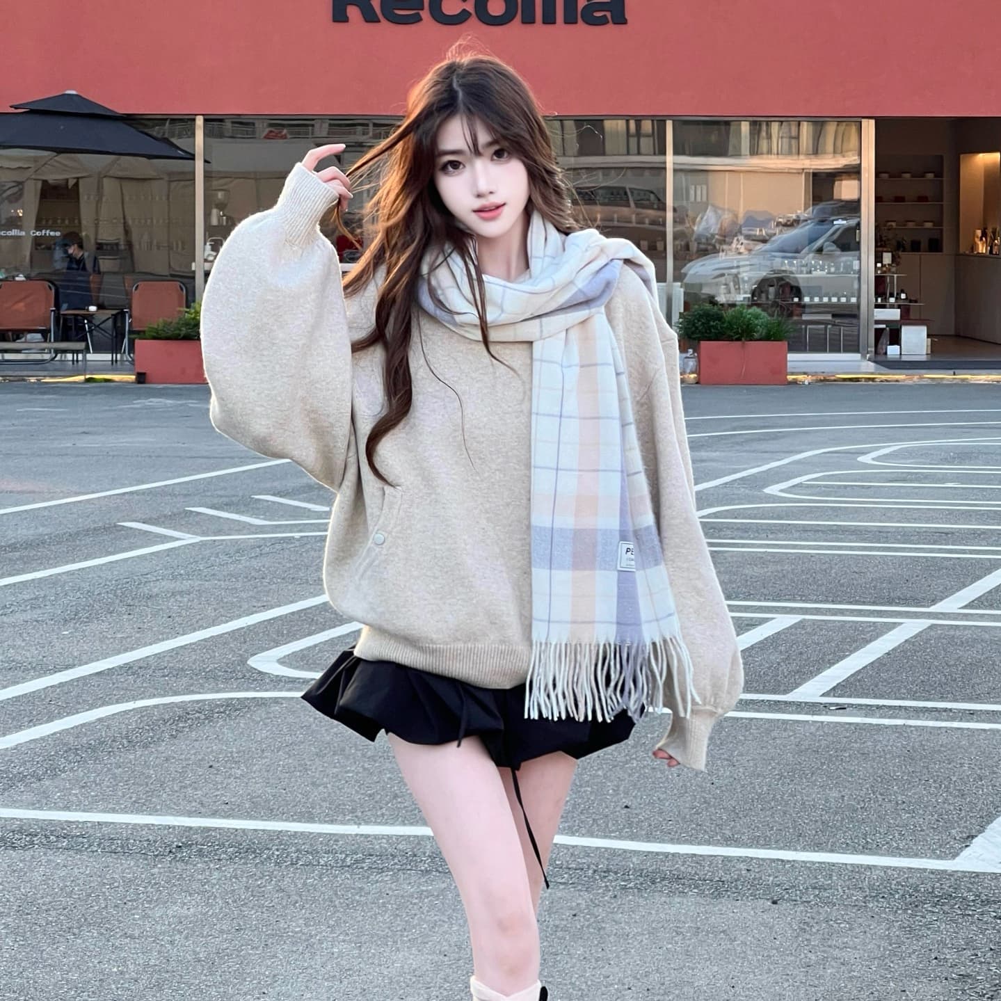 Вязаные шарфы PEAK из искусственного кашемира унисекс, экрю, черный