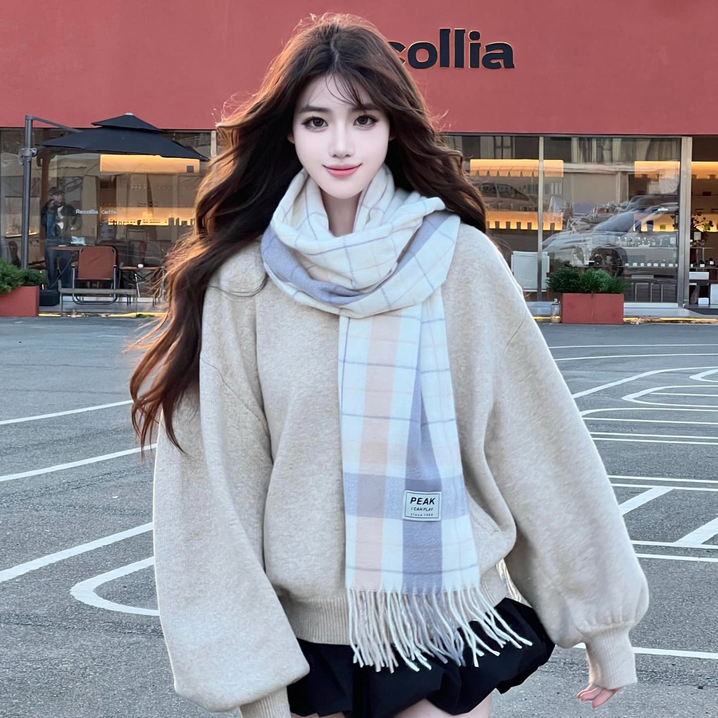 Вязаные шарфы PEAK из искусственного кашемира унисекс, экрю, черный