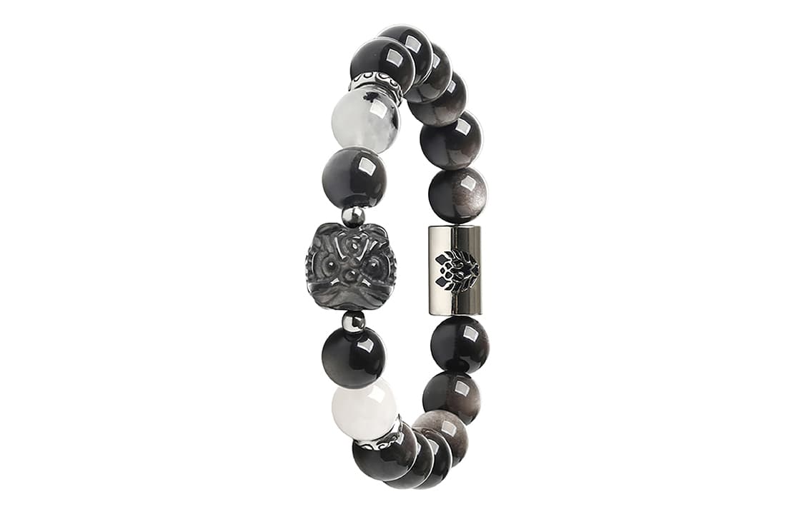 Rastaclat Серебряный Блеск Обсидиана Маленький Лев Китайский Стиль Браслет Из Бисера Унисекс Черный