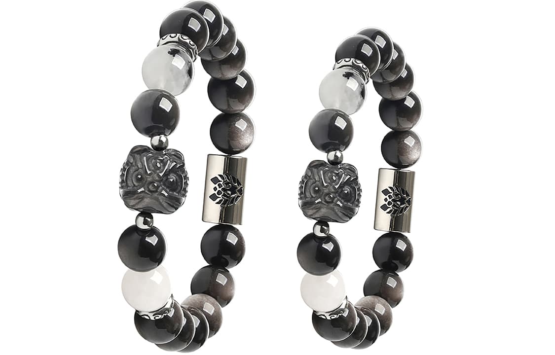 Rastaclat Серебряный Блеск Обсидиана Маленький Лев Китайский Стиль Браслет Из Бисера Унисекс Черный