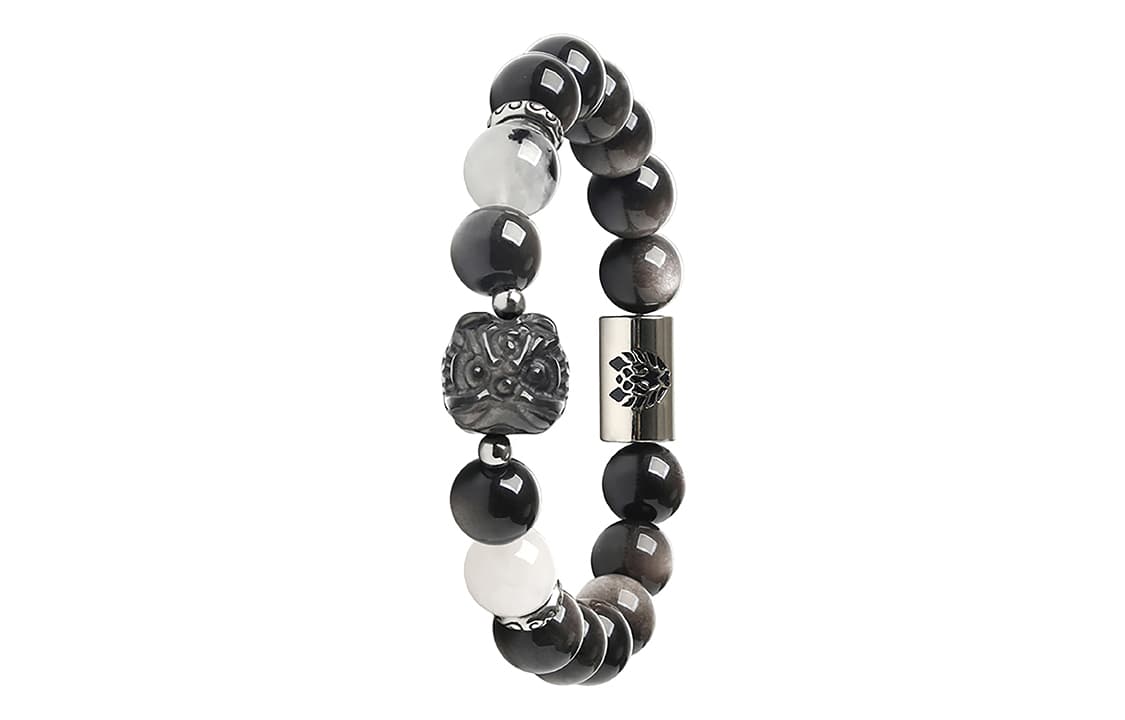 Rastaclat Серебряный Блеск Обсидиана Маленький Лев Китайский Стиль Браслет Из Бисера Унисекс Черный