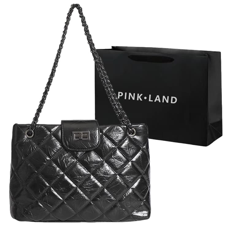 PINK·LAND PU Shoulder Bag Women's Black/White
