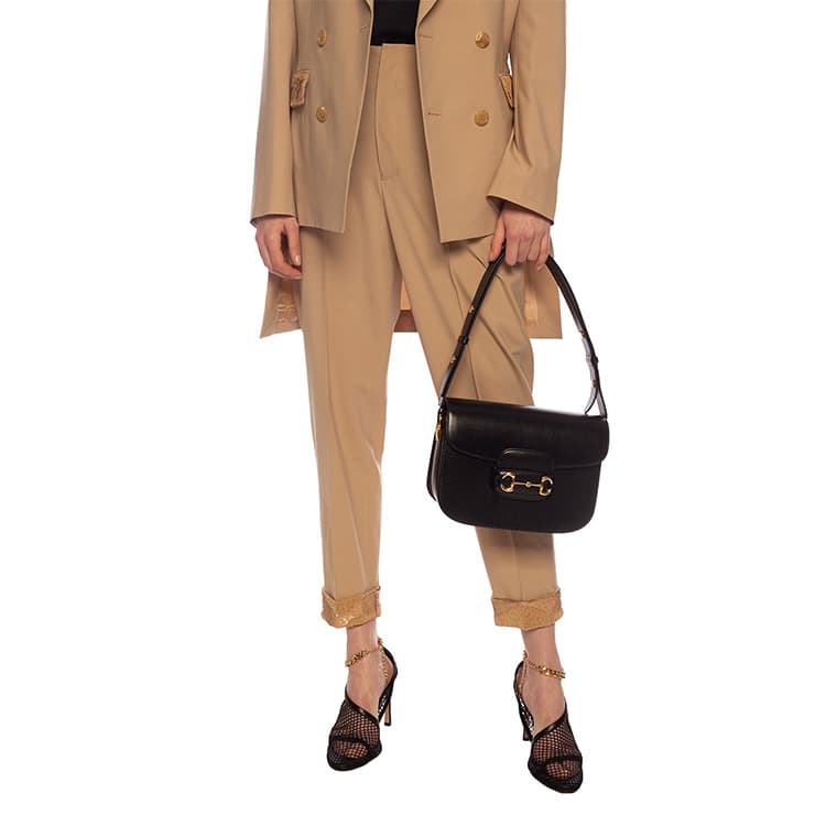 GUCCI Horsebit 1955 Кожаная сумка через плечо Женская черная сумка через плечо