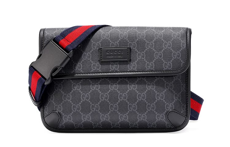 GUCCI Canvas With Leather Sling Bag, Fanny Pack Men's Black
