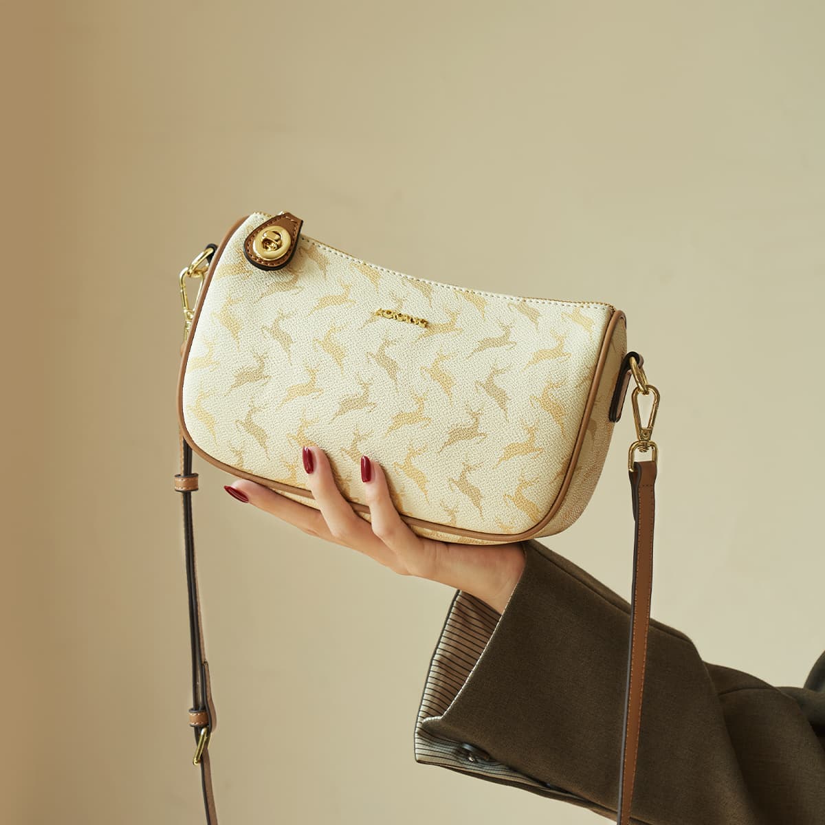 AOKANG Сумка через плечо из ПВХ, женская сумка через плечо среднего размера, цвета какао, кофе/ореха, абрикоса