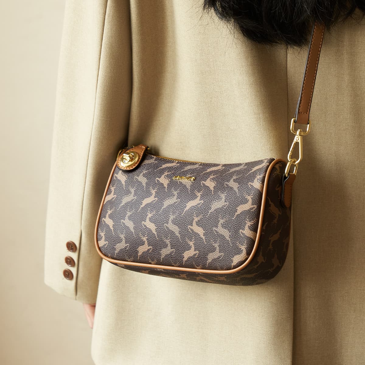 AOKANG Сумка через плечо из ПВХ, женская сумка через плечо среднего размера, цвета какао, кофе/ореха, абрикоса