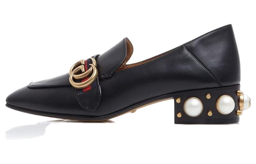 GUCCI Women's Leather Mid Heel Loafer 'Black Blue Red' Women's