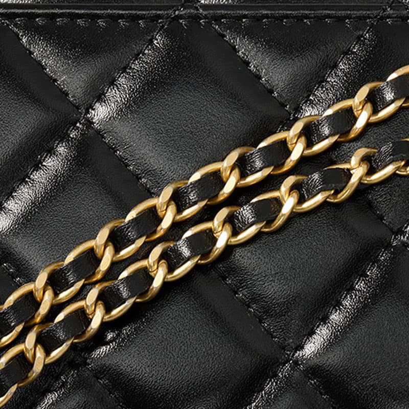 Женская сумка через плечо CHANEL из блестящей телячьей кожи, сумка через плечо, чехол для мобильного телефона черного цвета