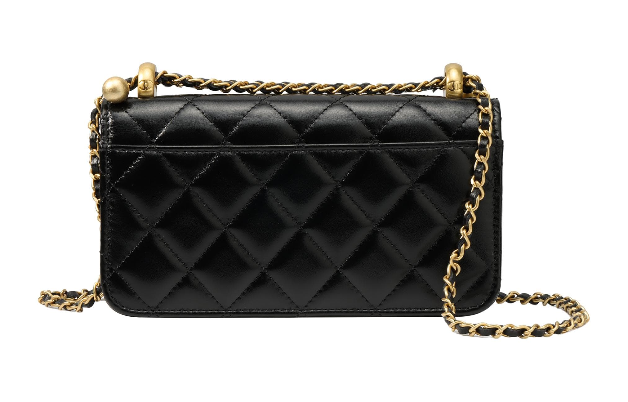 Женская сумка через плечо CHANEL из блестящей телячьей кожи, сумка через плечо, чехол для мобильного телефона черного цвета