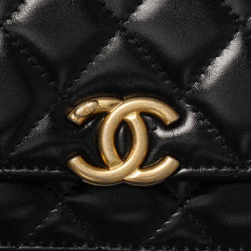 Женская сумка через плечо CHANEL из блестящей телячьей кожи, сумка через плечо, чехол для мобильного телефона черного цвета