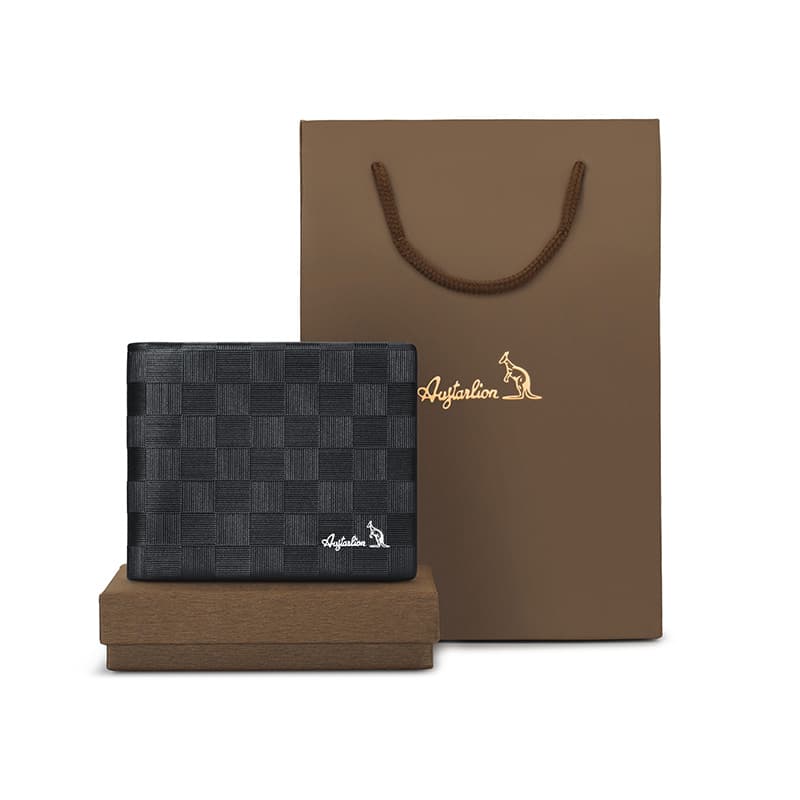 AUGTARLION Cow Leather Multiple Card Slots Coin Purse Men's Black