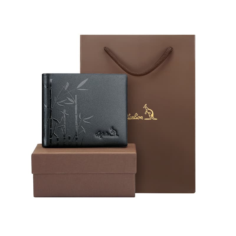 AUGTARLION Cow Leather Card Holder Wallet Money Clip Men's Black