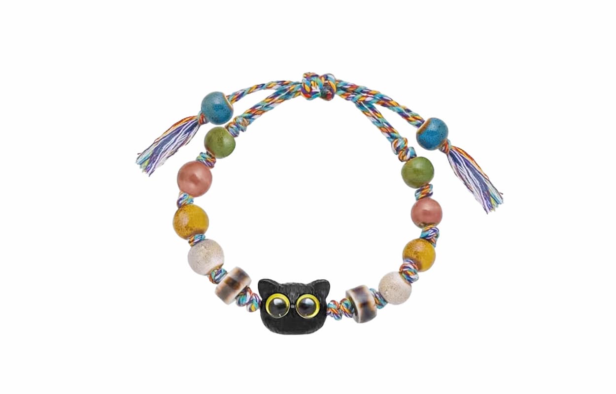 Женский керамический браслет Muyan с круглыми бусинами «Черный кот»