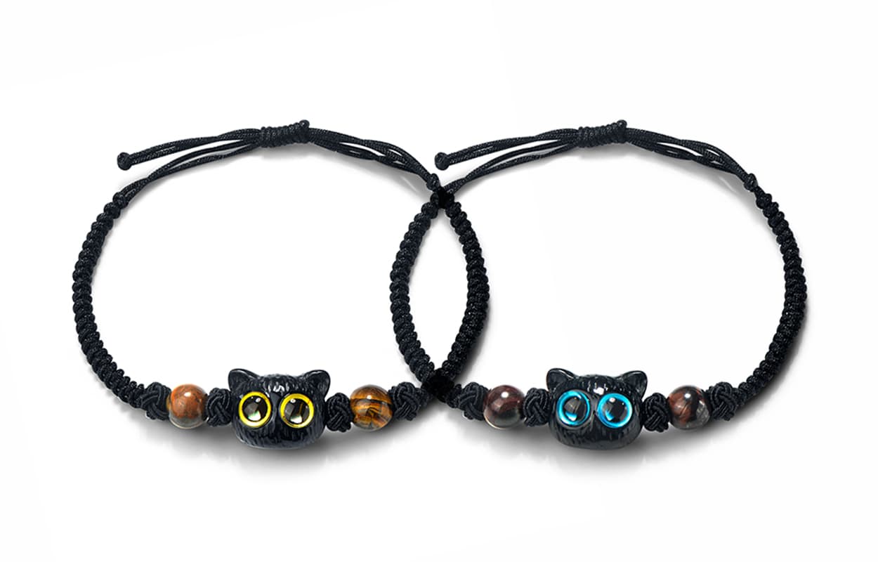 Женский керамический браслет Muyan с круглыми бусинами «Черный кот»