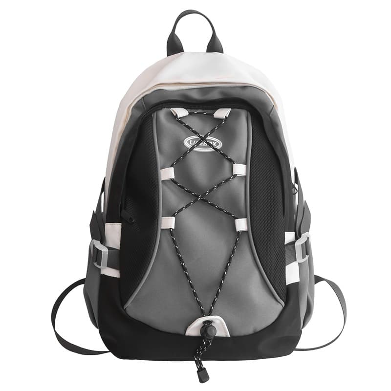 GEERDUN Nylon Backpack Regular Unisex Black Gray/White Gray/White Brown