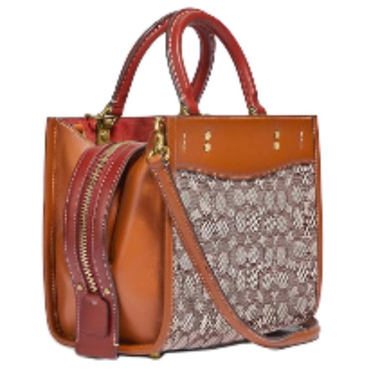Холщовая большая сумка COACH Rogue с кожаной сумкой, сумка для покупок, маленькая женская сумка коричневого и хаки цвета