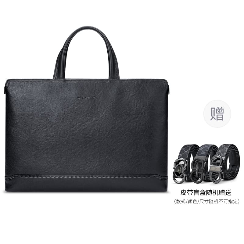 WilliamPOLO Сумки из коровьей кожи с верхним покрытием Портфели Обычные мужские черные