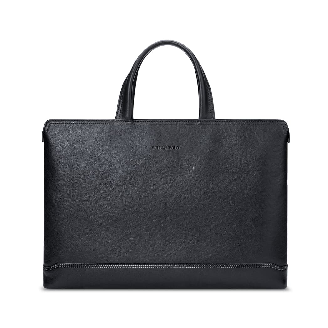 WilliamPOLO Сумки из коровьей кожи с верхним покрытием Портфели Обычные мужские черные