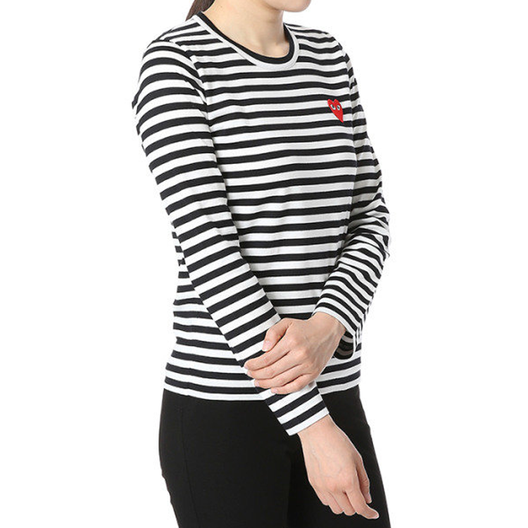 Детская футболка с длинными рукавами и логотипом в полоску CDG Play, цвет «Черный/Белый»