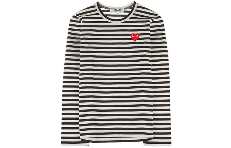 CDG Play Kids Striped Heart Logo Long Sleeve T Shirt 'Black/White'