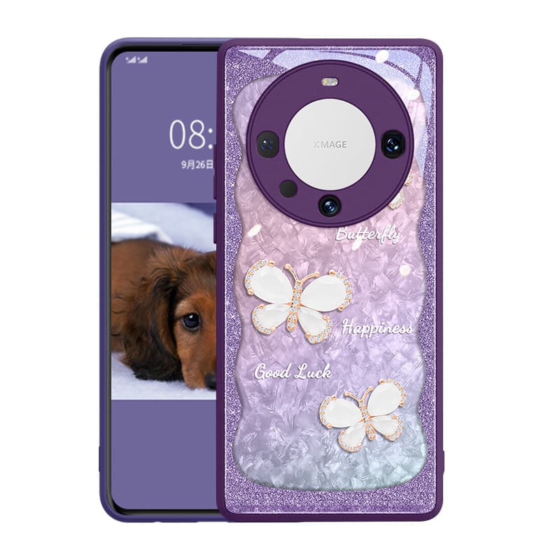 GGUU стеклянный материал перламутровые чехлы для телефонов с бабочкой и защитой от отпечатков пальцев Huawei Mate60 Pro модные