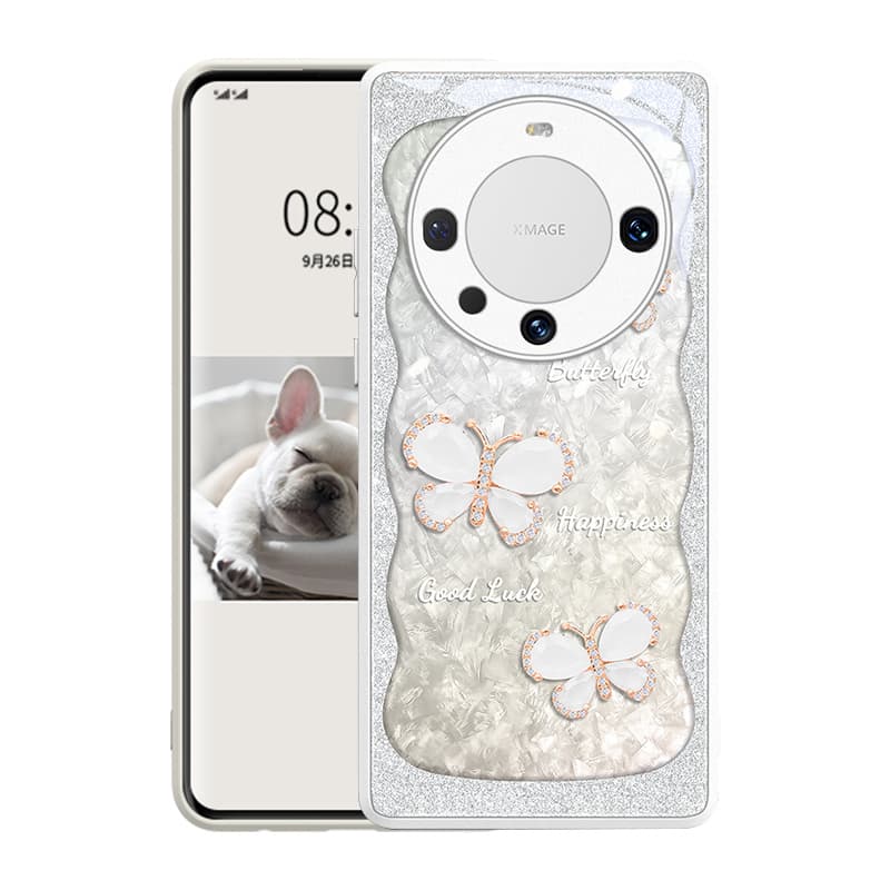 GGUU Glass Material Mother Of Pearl Butterfly Anti Fingerprint Phone Cases Huawei Mate60 Pro Trendy