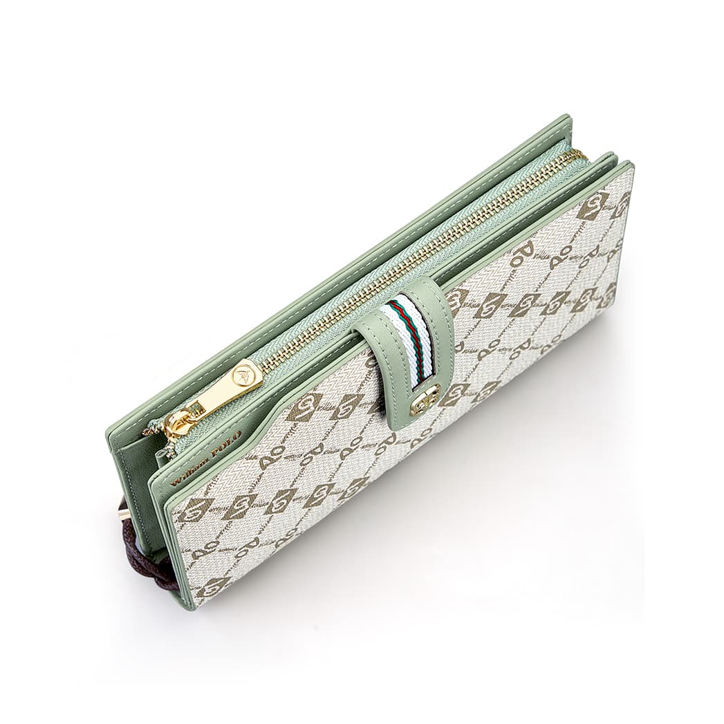 Кошелек WilliamPOLO из ПВХ, женский, среднего размера, зеленый/белый/пыльно-розовый