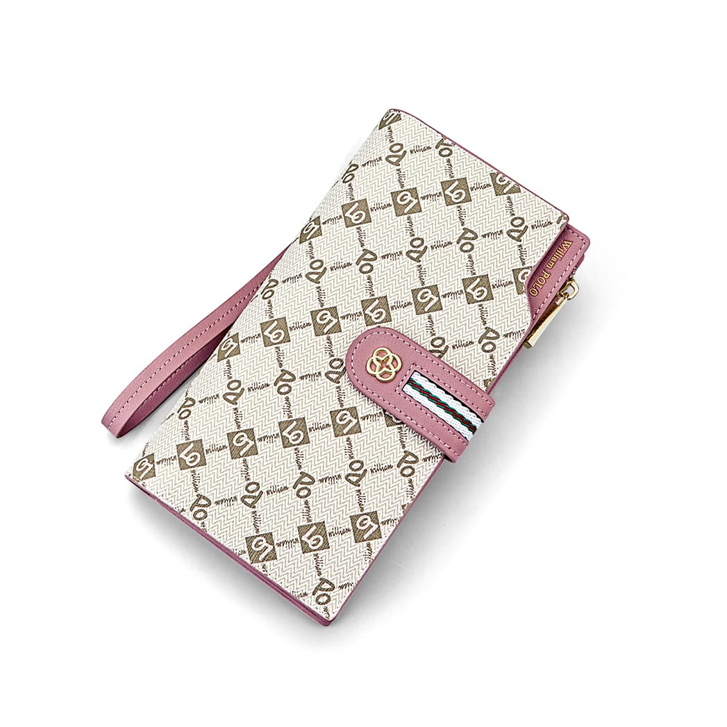 Кошелек WilliamPOLO из ПВХ, женский, среднего размера, зеленый/белый/пыльно-розовый