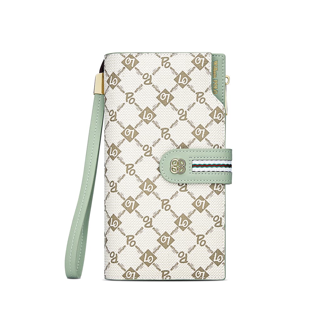 Кошелек WilliamPOLO из ПВХ, женский, среднего размера, зеленый/белый/пыльно-розовый