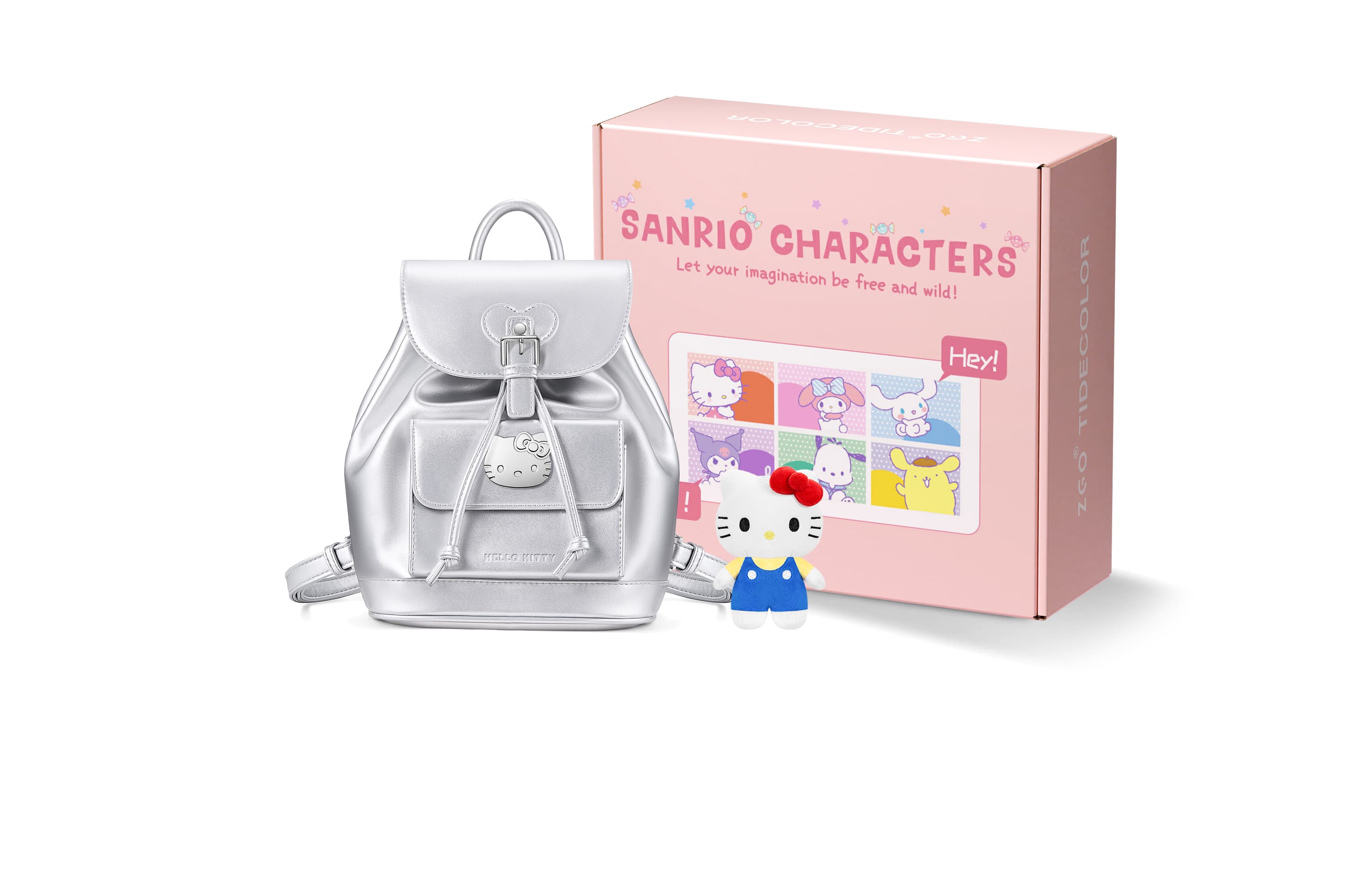 Zgo Sanrio, Collaboration Рюкзак Chanel Inspired из искусственной кожи, средний женский персиковый розовый белый/перламутровый серебристый