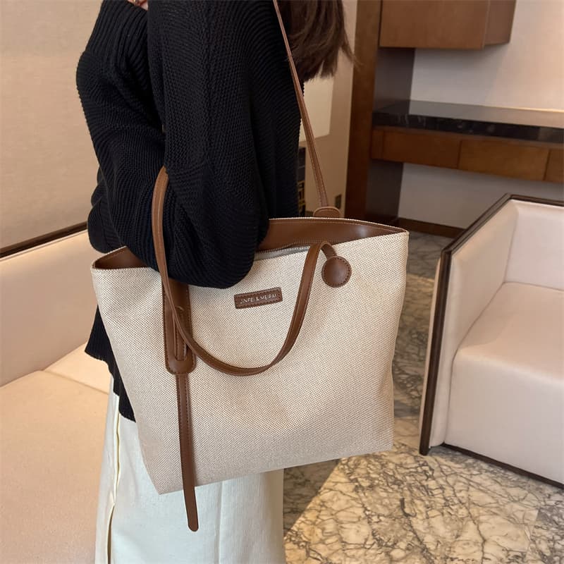 PINK·LAND Холщовая сумка Холщовая сумка Дорожная сумка Большая сумка для поездок на работу Сумка на одно плечо Обычная женская Кофейный/Черный