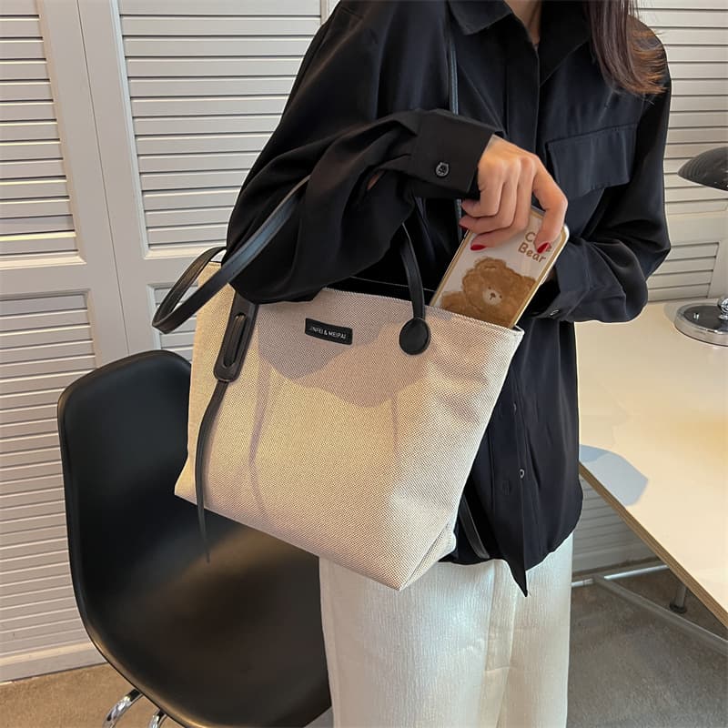 PINK·LAND Холщовая сумка Холщовая сумка Дорожная сумка Большая сумка для поездок на работу Сумка на одно плечо Обычная женская Кофейный/Черный