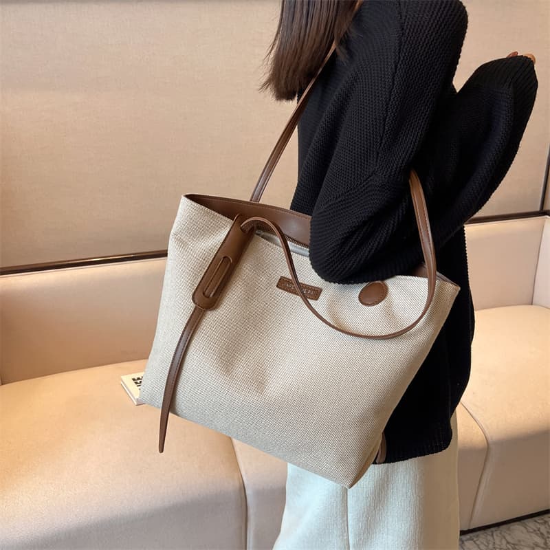 PINK·LAND Холщовая сумка Холщовая сумка Дорожная сумка Большая сумка для поездок на работу Сумка на одно плечо Обычная женская Кофейный/Черный