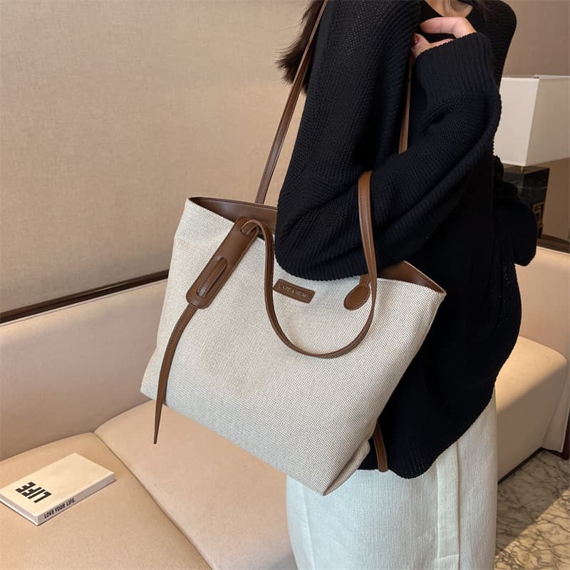 PINK·LAND Холщовая сумка Холщовая сумка Дорожная сумка Большая сумка для поездок на работу Сумка на одно плечо Обычная женская Кофейный/Черный