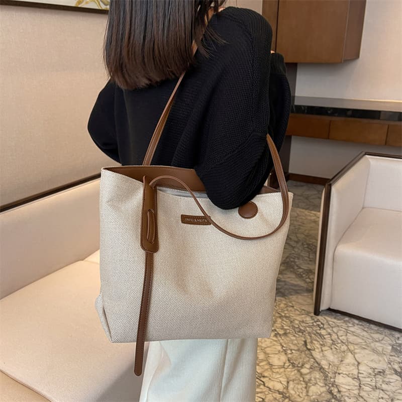 PINK·LAND Холщовая сумка Холщовая сумка Дорожная сумка Большая сумка для поездок на работу Сумка на одно плечо Обычная женская Кофейный/Черный