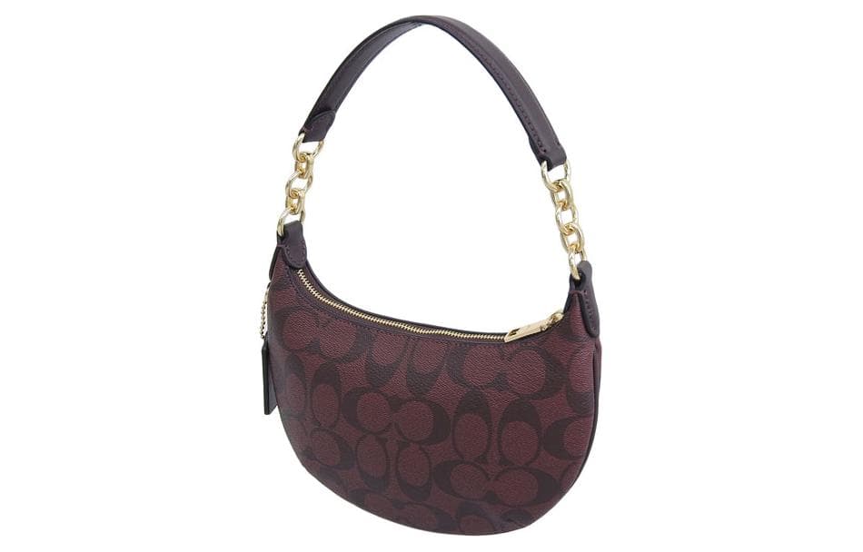 COACH Payton Холст с покрытием и кожаная сумка в форме полумесяца Сумка на плечо Мини женская коричневая