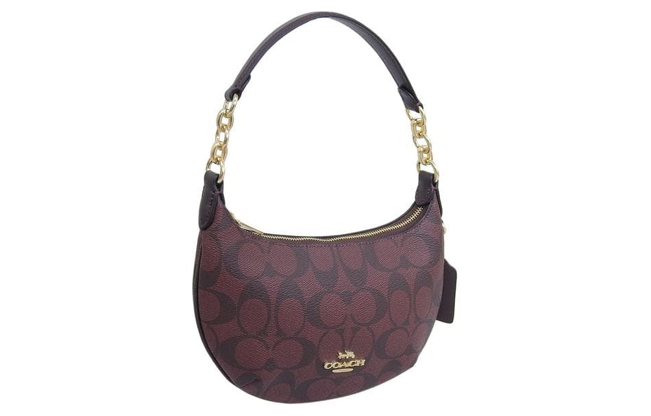 COACH Payton Холст с покрытием и кожаная сумка в форме полумесяца Сумка на плечо Мини женская коричневая