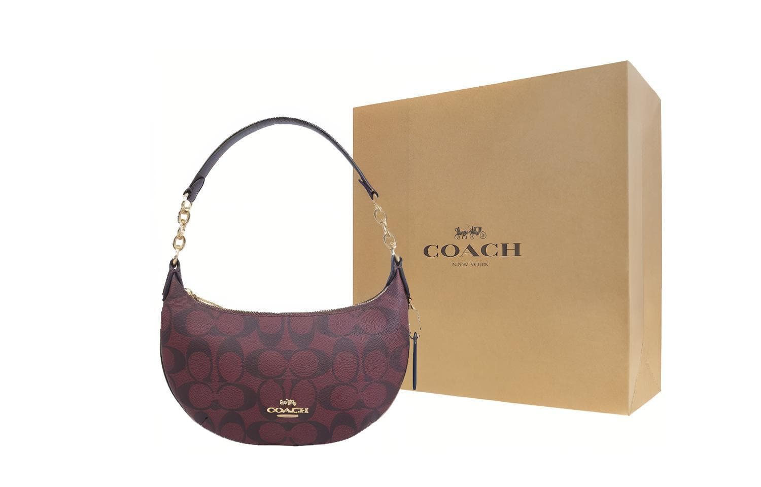 COACH Payton Холст с покрытием и кожаная сумка в форме полумесяца Сумка на плечо Мини женская коричневая