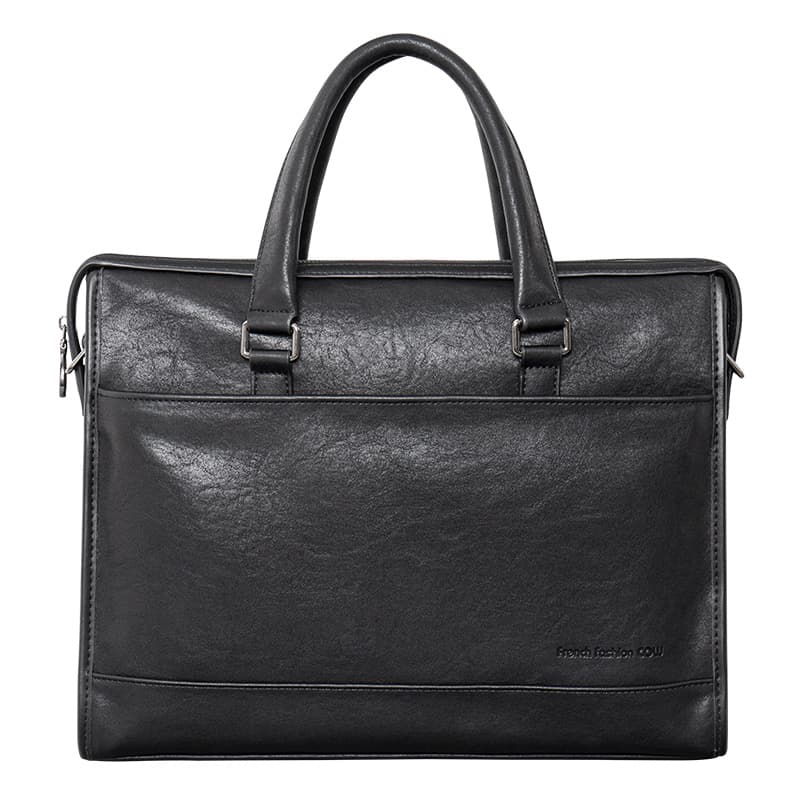 COW Leather Texture, Microfiber Synthetic Leather One Shoulder Crossbody Portable Briefcase Tubas Men's Black