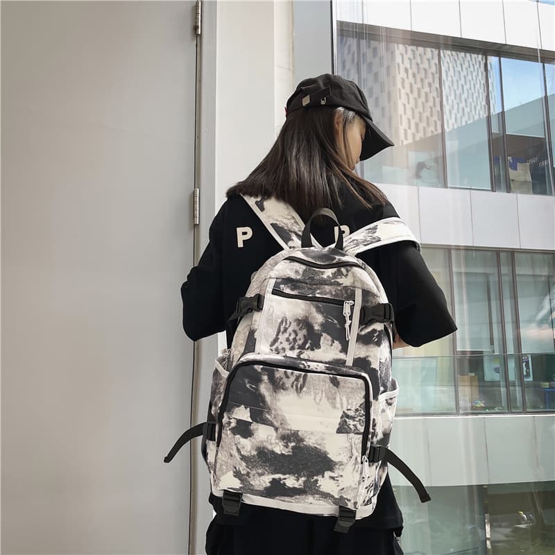 Deli Bear Нейлоновый рюкзак Дорожный рюкзак Обычный Унисекс Изображение Белый/Черный с буквами/Камуфляжный черный/Обувь Белый