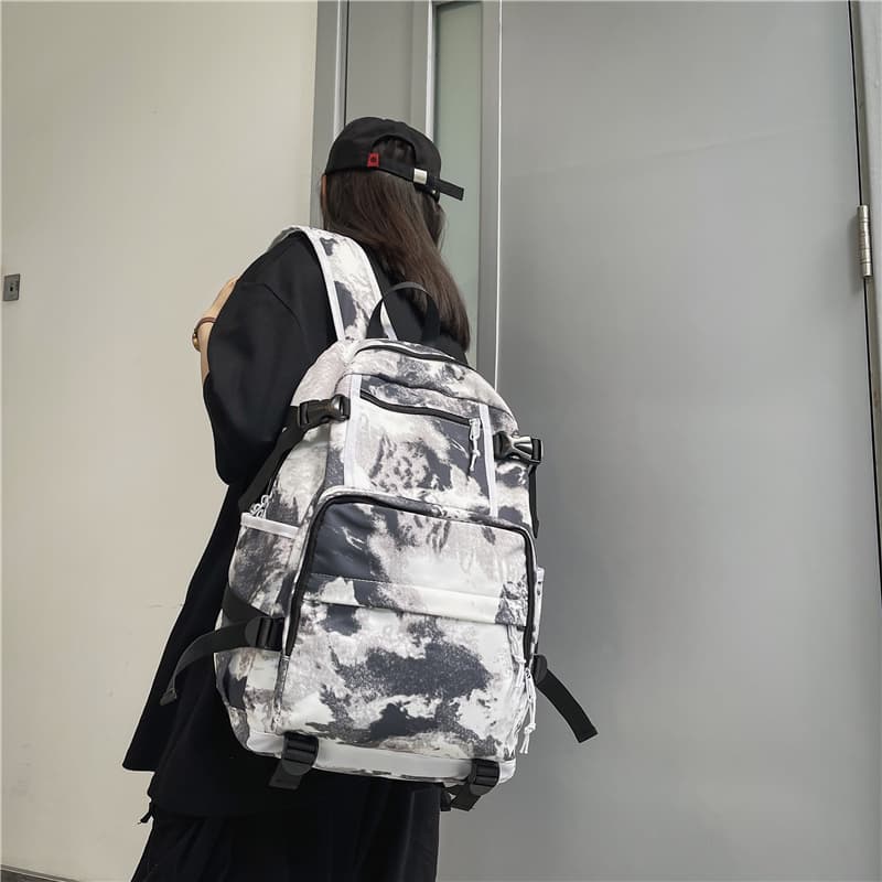 Deli Bear Нейлоновый рюкзак Дорожный рюкзак Обычный Унисекс Изображение Белый/Черный с буквами/Камуфляжный черный/Обувь Белый