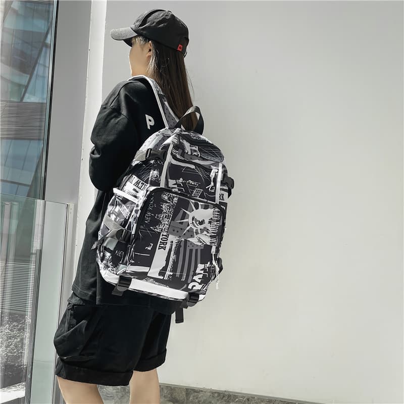 Deli Bear Нейлоновый рюкзак Дорожный рюкзак Обычный Унисекс Изображение Белый/Черный с буквами/Камуфляжный черный/Обувь Белый