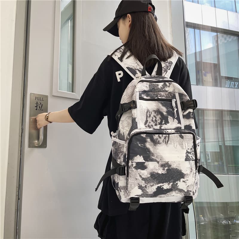 Deli Bear Нейлоновый рюкзак Дорожный рюкзак Обычный Унисекс Изображение Белый/Черный с буквами/Камуфляжный черный/Обувь Белый