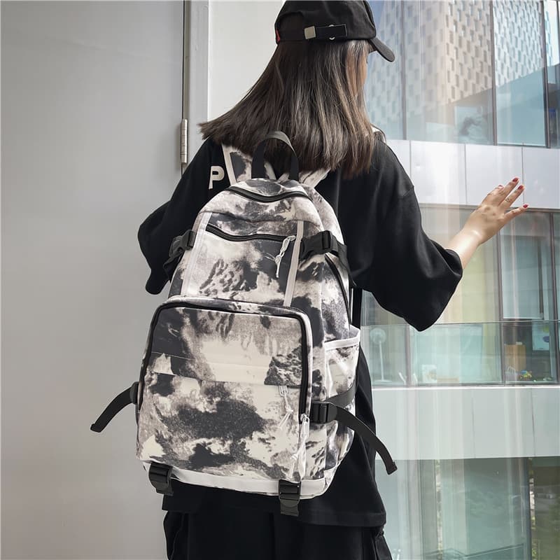 Deli Bear Нейлоновый рюкзак Дорожный рюкзак Обычный Унисекс Изображение Белый/Черный с буквами/Камуфляжный черный/Обувь Белый