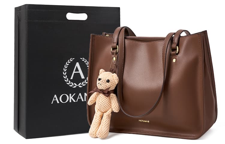 AOKANG Коровья кожа, большая сумка из синтетической кожи, сумка для покупок, сумка на плечо женская, цвет экрю/какао-кофе