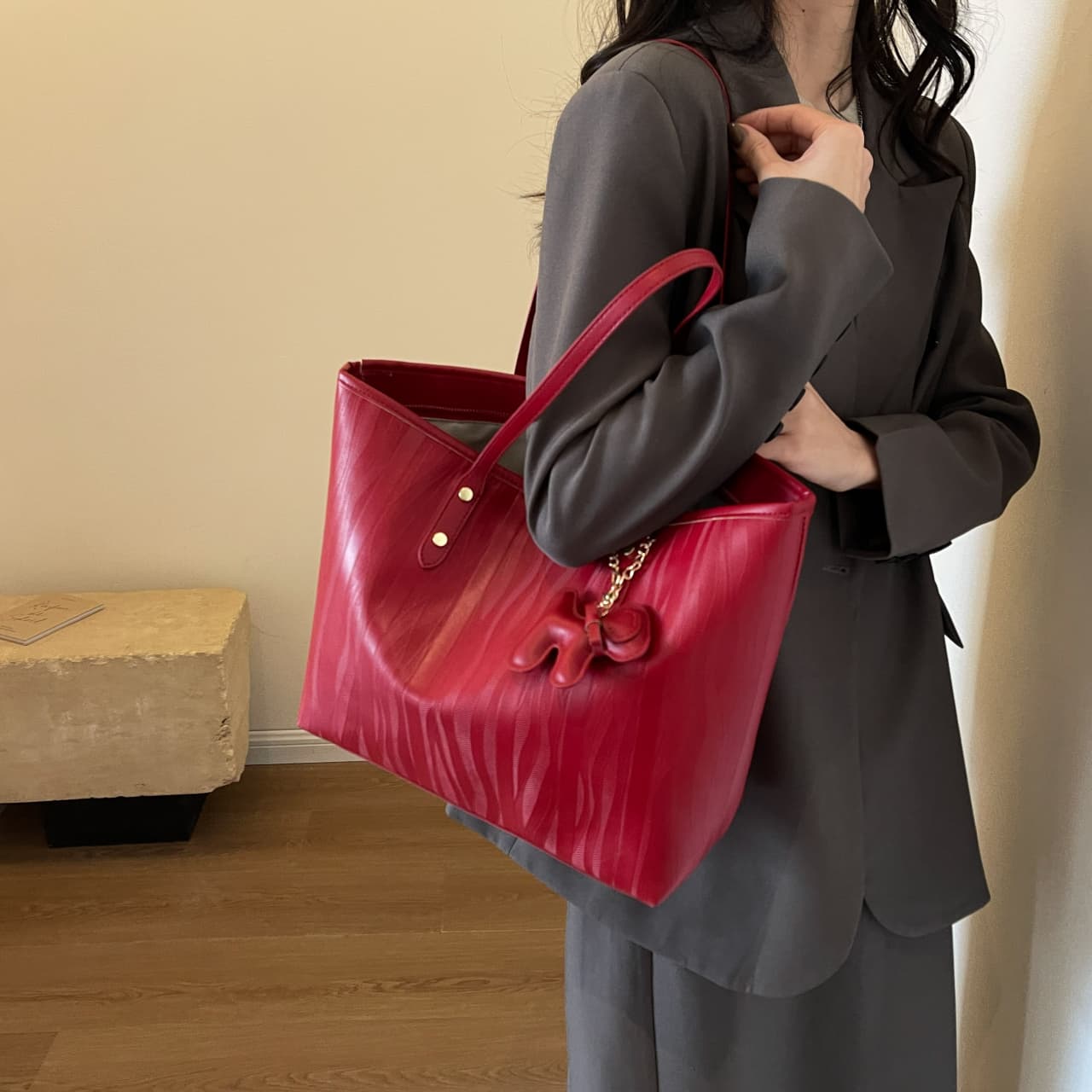 PINK·LAND Большая сумка для невесты из искусственной кожи, сумка через плечо Женская: Красный Черный/Хаки/Кофейный