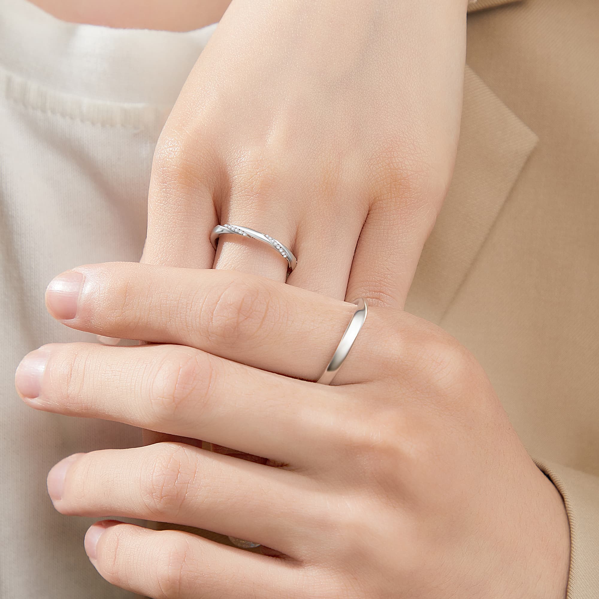 Пара колец из стерлингового серебра S925 Lao Feng Xiang унисекс