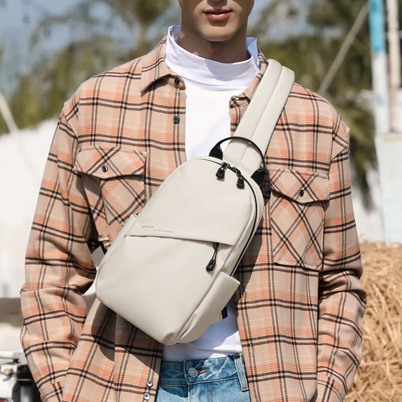 Тканевая сумка-слинг POLO, мужская, большого размера, экрю/черная