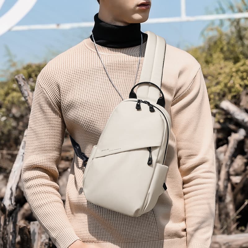 Тканевая сумка-слинг POLO, мужская, большого размера, экрю/черная